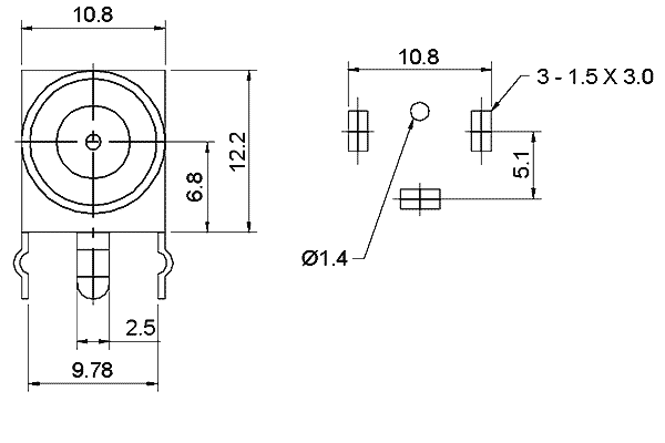 f right angle thru hole jack 3 legs pcb Connector